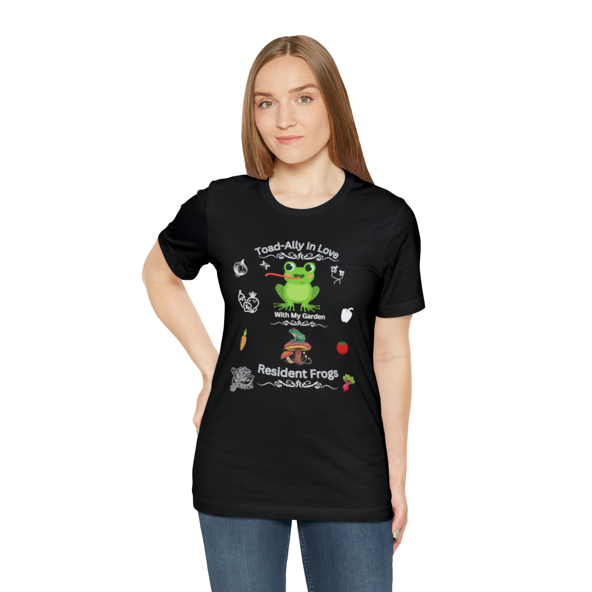 Unisex Jersey Short Sleeve Tee funny t shirts garden frogs Toad-ally in love with my garden's resident frogs