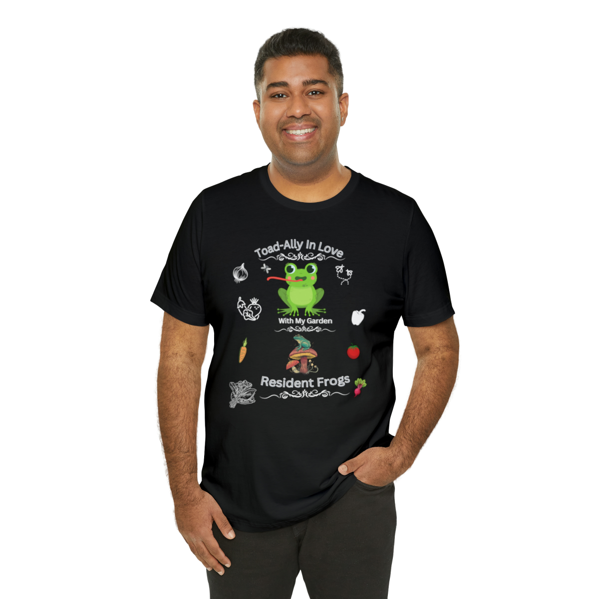 Unisex Jersey Short Sleeve Tee funny t shirts garden frogs Toad-ally in love with my garden's resident frogs