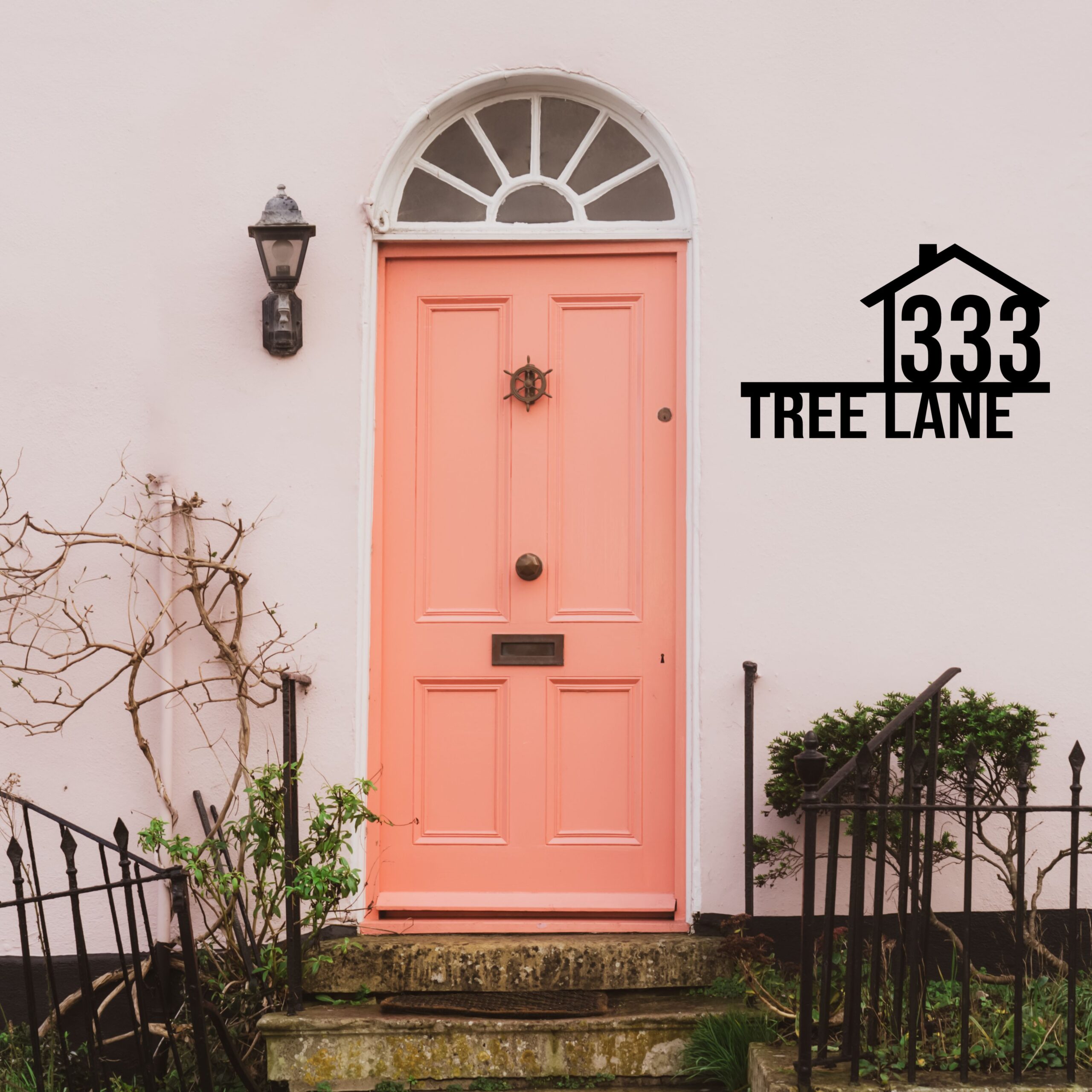 Custom Metal House Number Sign with House Drawing