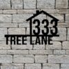 Custom Metal House Number Sign with House Drawing