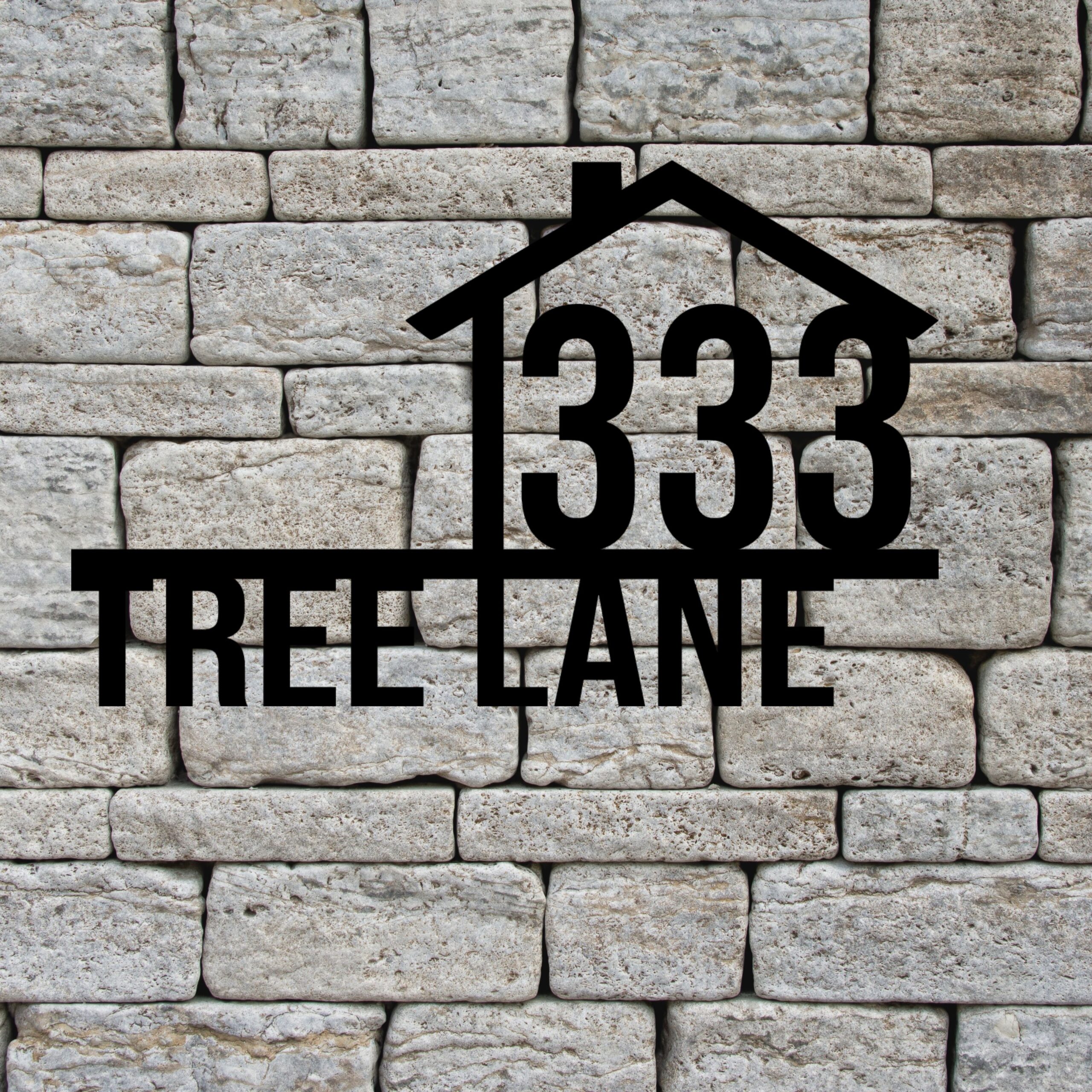 Custom Metal House Number Sign with House Drawing